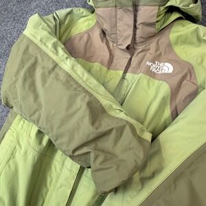 The North Face HyVent Womens Small Green Tan Waterproof Hooded Ski Jacket Shell